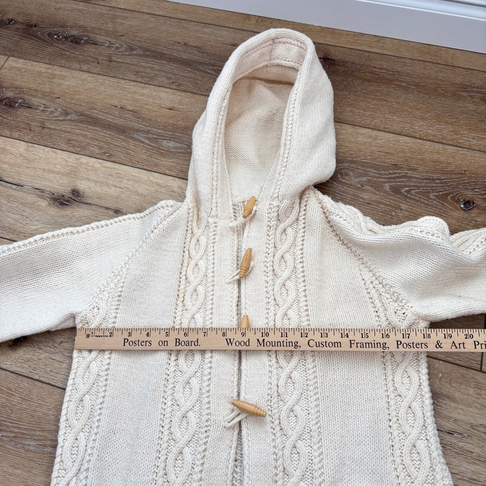 Hand Crafted Cream Hooded Cable Knit Cardigan - Picture 2 of 16